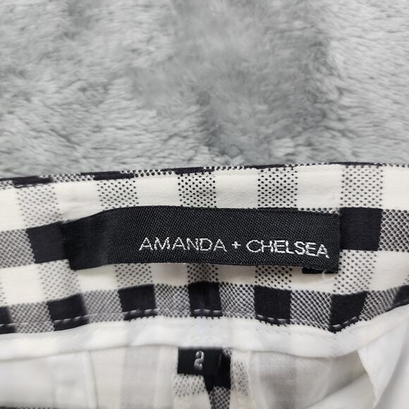 Amanda + Chelsea Pants Womens 2 Black White Check Gingham Ankle Low Rise Stretch - Picture 5 of 12